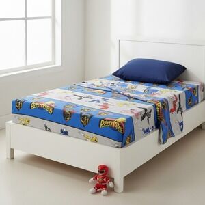 VTG Mighty Morphin Power Rangers Twin  Bed Sheet & Fitted Sheet 90s Kids Bedding